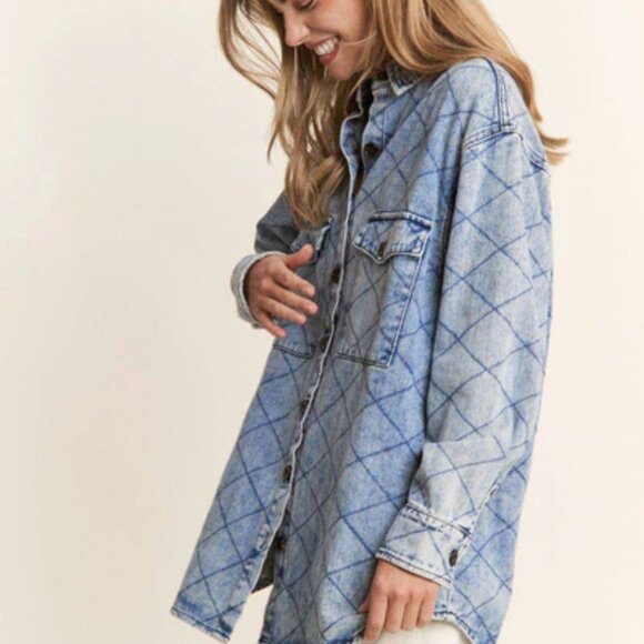 Last 1! NWT Plus Size Denim Quilt Stitch Jacket/Shacket - Picture 8 of 8